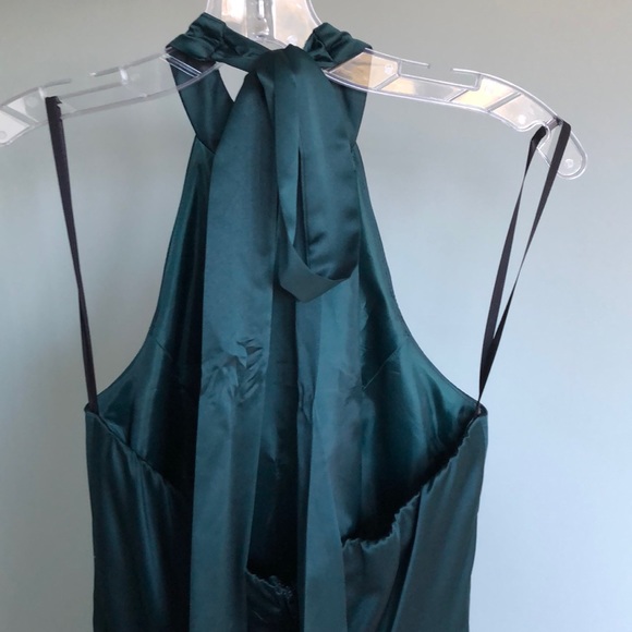Long Green Halter Dress with Slit - Picture 2 of 3